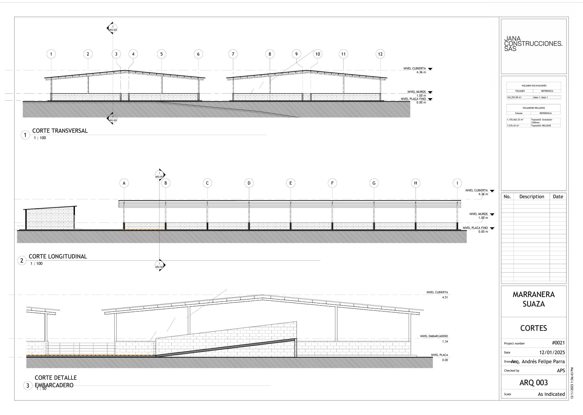 Lámina técnica de cortes arquitectónicos